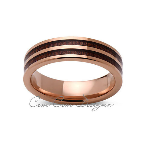 Koa Wood Wedding Ring - Rose Gold Tungsten Band - Hawaiian Koa Wood - 6mm - Mens - Comfort Fit - LUXURY BANDS LA