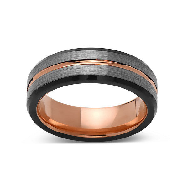 Rose Gold Tungsten Wedding Band - Gray and Black Brushed Tungsten Ring - 6mm - Mens Ring - Tungsten Carbide - Engagement Band - Comfort Fit - LUXURY BANDS LA