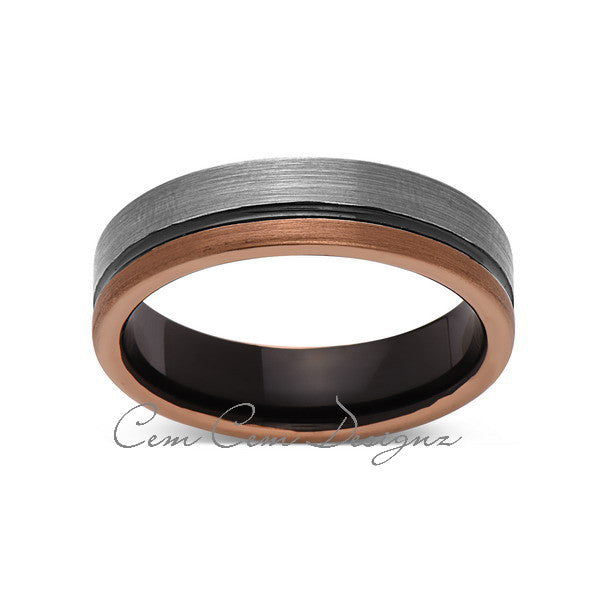 6mm,Unique,Gun Metal,Gray Brushed,Rose Gold Groove,Tungsten RIng,Unisex Wedding Band,Unisex,Comfort Fit - LUXURY BANDS LA