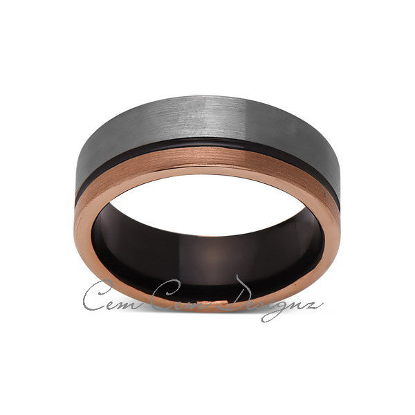 8mm,Unique,Gun Metal,Gray Brushed,Rose Gold Groove,Tungsten RIng,Unisex Wedding Band,Mens Band,Comfort Fit - LUXURY BANDS LA