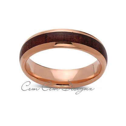 Koa Wood Wedding Ring - Dome Rose Gold Tungsten Band - Hawaiian Koa Wood - 6mm - Mens - Comfort Fit - LUXURY BANDS LA
