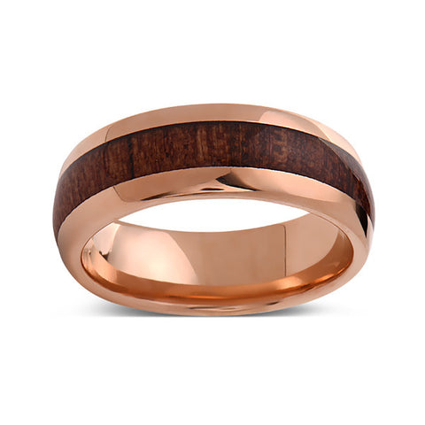 Koa Wood Wedding Ring - Rose Gold Tungsten Band - Hawaiian Koa Wood - 8mm - Mens - Comfort Fit - LUXURY BANDS LA