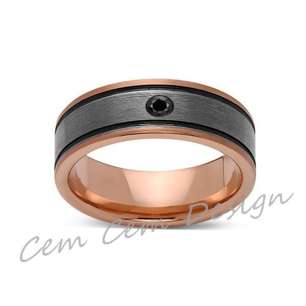 8mm,Black Diamond,New,Unique,Rose Brushed,Rose Gold, Black Grooves,Tungsten Ring,Mens Wedding Band,Comfort Fit - LUXURY BANDS LA