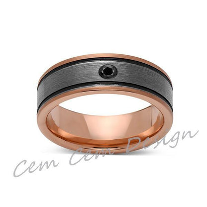 8mm,Black Diamond,New,Unique,Rose Brushed,Rose Gold, Black Grooves,Tungsten Ring,Mens Wedding Band,Comfort Fit - LUXURY BANDS LA