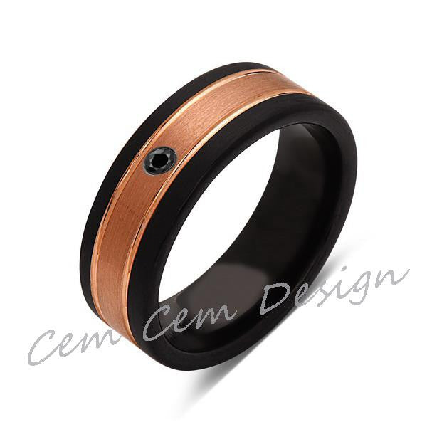 8mm,Unique,Black Diamond,Brushed Rose Gold, Black Brushed,Tungsten Ring,Mens Wedding Band,Comfort Fit - LUXURY BANDS LA