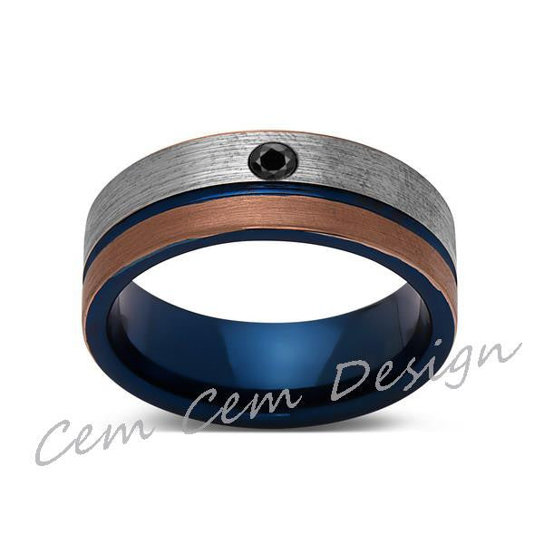 8mm,Black Diamond,Brushed Rose Gold,Gun Metal Gray and Blue,Tungsten Ring,Mens Wedding Band,Blue Mens Ring - LUXURY BANDS LA