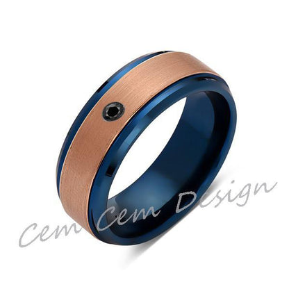 8mm,Black Diamond,Brushed Rose Gold and Blue,Tungsten Ring,Mens Wedding Band,Blue Mens Ring,Comfort Fit - LUXURY BANDS LA