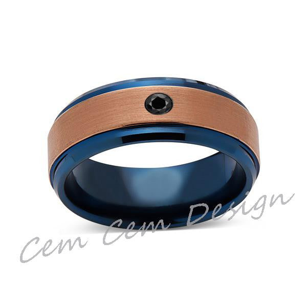 8mm,Black Diamond,Brushed Rose Gold and Blue,Tungsten Ring,Mens Wedding Band,Blue Mens Ring,Comfort Fit - LUXURY BANDS LA