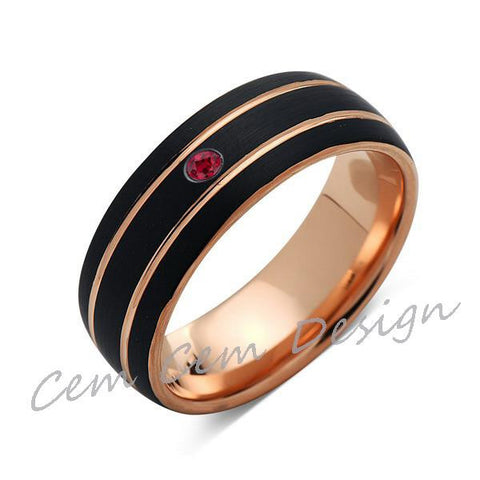 8mm,Unique,Red Ruby,Black Brushed,Rose Gold,Tungsten Ring,Rose Gold,Men's Wedding Band,Mens Band,Comfort Fit - LUXURY BANDS LA