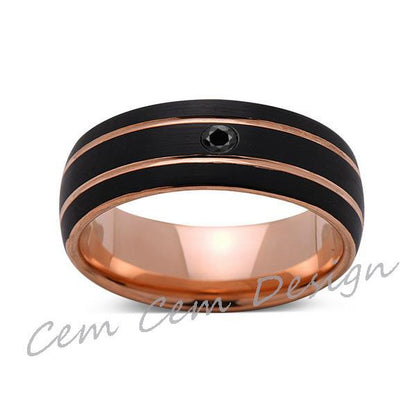 8mm,Unique,Black Diamond,Black Brushed,Rose Gold,Tungsten Ring,Rose Gold,Men's Wedding Band,Mens Band,Comfort Fit - LUXURY BANDS LA