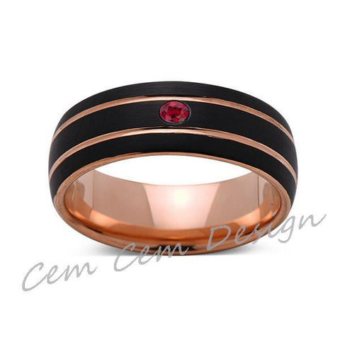 8mm,Unique,Red Ruby,Black Brushed,Rose Gold,Tungsten Ring,Rose Gold,Men's Wedding Band,Mens Band,Comfort Fit - LUXURY BANDS LA