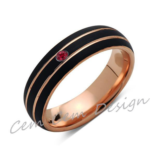 6mm,Unique,Red Ruby,Black Brushed,Rose Gold,Tungsten Ring,Rose Gold,Men's Wedding Band,Mens Band,Comfort Fit - LUXURY BANDS LA