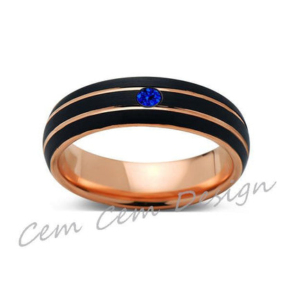 6mm,Unique,Blue Sapphire,Black Brushed,Rose Gold,Tungsten Ring,Rose Gold,Men's Wedding Band,Mens Band,Comfort Fit - LUXURY BANDS LA