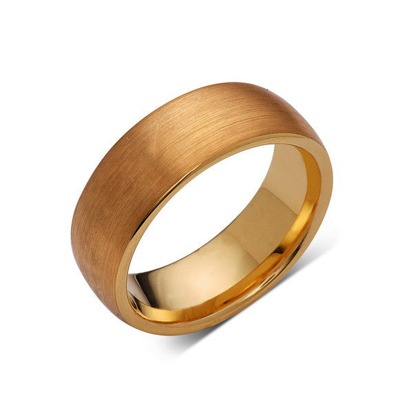 Yellow Gold Brushed -  Tungsten Wedding Band - Brushed Ring - 8mm Mens Band - Engagement Ring - Unisex - Tungsten Band - LUXURY BANDS LA