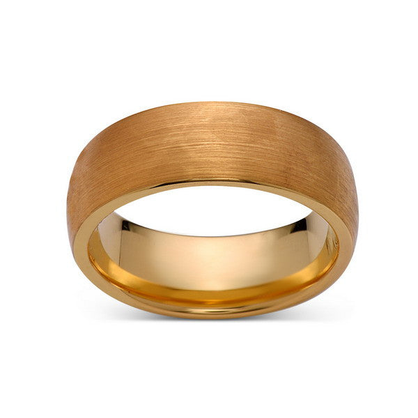 Yellow Gold Brushed -  Tungsten Wedding Band - Brushed Ring - 8mm Mens Band - Engagement Ring - Unisex - Tungsten Band - LUXURY BANDS LA