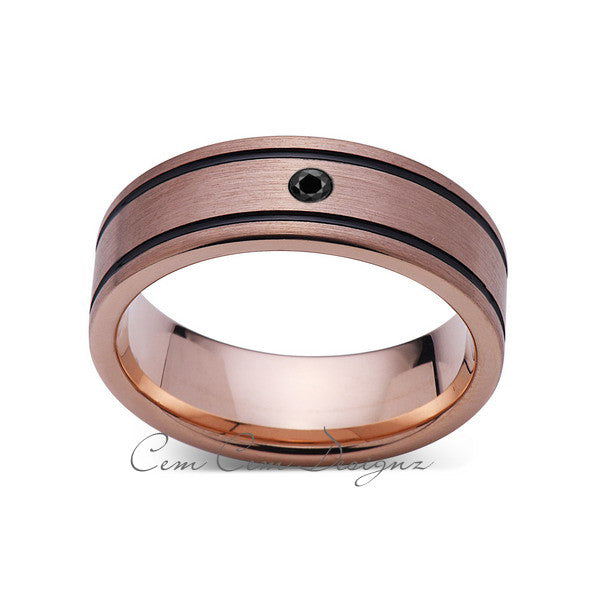 8mm,New,Black Diamond,Rose Brushed,Rose Gold,Black Grooves,Tungsten Ring,Mens Wedding Band,Comfort Fit - LUXURY BANDS LA