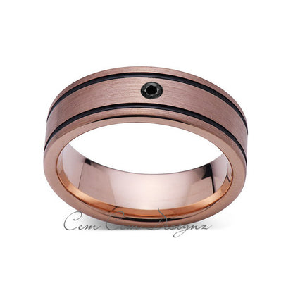 8mm,New,Black Diamond,Rose Brushed,Rose Gold,Black Grooves,Tungsten Ring,Mens Wedding Band,Comfort Fit - LUXURY BANDS LA
