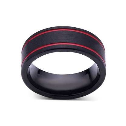 Black Brushed Tungsten Ring - Red Tungsten Wedding Band - 8mm - Mens Ring - LUXURY BANDS LA