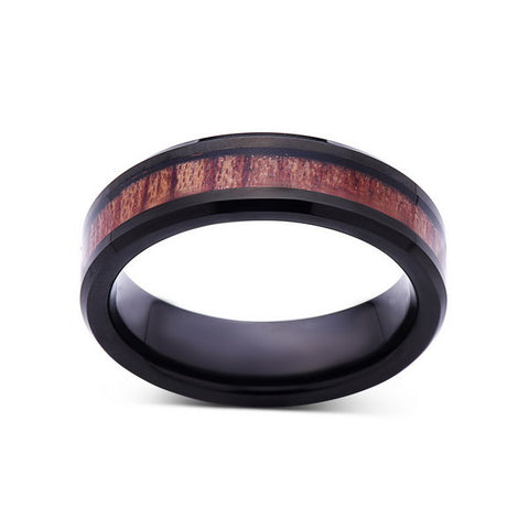 Koa Wood Wedding Ring - Black Tungsten Band - Hawaiian Koa Wood - 6mm - Mens - Comfort Fit - LUXURY BANDS LA