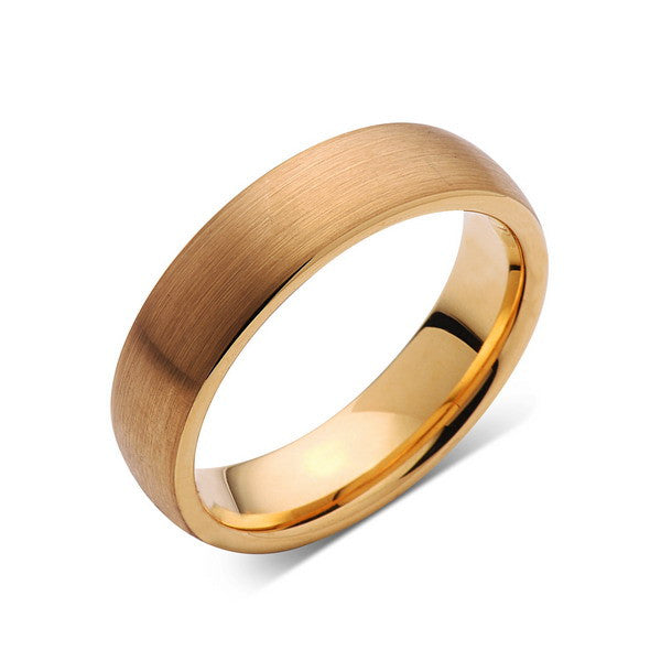 Yellow Gold Brushed -  Tungsten Wedding Band - Brushed Ring - 6mm Bridal Band - Engagement Ring - Unisex - Tungsten Band - LUXURY BANDS LA