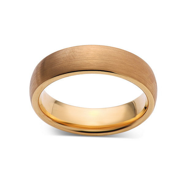 Yellow Gold Brushed -  Tungsten Wedding Band - Brushed Ring - 6mm Bridal Band - Engagement Ring - Unisex - Tungsten Band - LUXURY BANDS LA