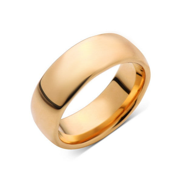 Yellow Gold  Tungsten Band - High Polish Ring - 8mm Mens Band - Engagement Ring - Unisex - Tungsten Band - LUXURY BANDS LA