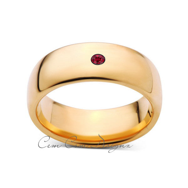 8mm,Mens,Red Ruby,Yellow Gold,Tungsten Ring,Yellow Gold,Birthstone,Wedding Band,Comfort Fit - LUXURY BANDS LA