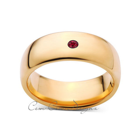 8mm,Mens,Red Ruby,Yellow Gold,Tungsten Ring,Yellow Gold,Birthstone,Wedding Band,Comfort Fit - LUXURY BANDS LA