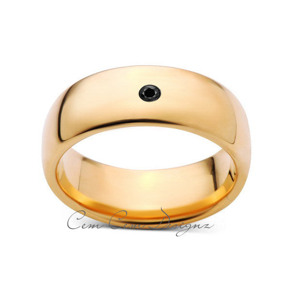 8mm,Mens,Black Diamond,Yellow Gold,Tungsten Ring,Yellow Gold,Wedding Band,Comfort Fit - LUXURY BANDS LA