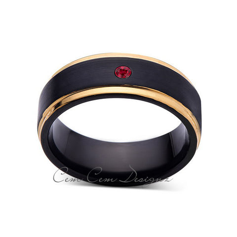 8mm,Mens,Red Ruby,Yellow Gold,Wedding Band,unique,Black Brushed,Birthstone,Tungsten Ring,Comfort Fit - LUXURY BANDS LA