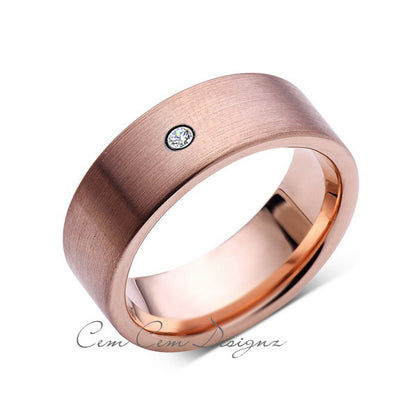 8mm,Mens,Diamond,Brushed,Rose Gold,Wedding Band,unique,Pipe Cut,Tungsten Ring,Comfort Fit - LUXURY BANDS LA