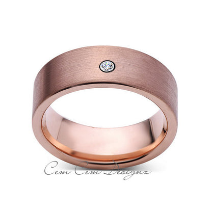 8mm,Mens,Diamond,Brushed,Rose Gold,Wedding Band,unique,Pipe Cut,Tungsten Ring,Comfort Fit - LUXURY BANDS LA