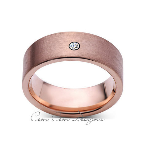 8mm,Mens,Diamond,Brushed,Rose Gold,Wedding Band,unique,Pipe Cut,Tungsten Ring,Comfort Fit - LUXURY BANDS LA