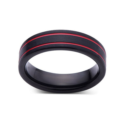 Black Brushed Tungsten Ring - Red Tungsten Wedding Band - 6mm - Mens Ring - LUXURY BANDS LA
