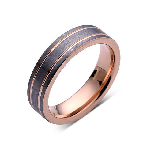 Rose Gold Tungsten Wedding Band - Gray Brushed Tungsten Ring - 6mm - Pipe Cut - Mens Ring - Tungsten Carbide - Engagement Band - Comfort Fit - LUXURY BANDS LA