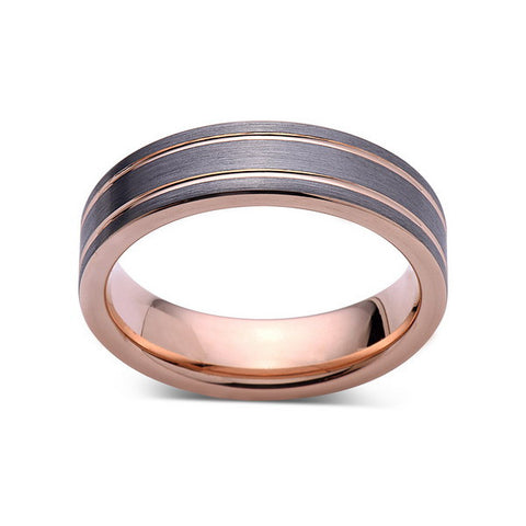 Rose Gold Tungsten Wedding Band - Gray Brushed Tungsten Ring - 6mm - Pipe Cut - Mens Ring - Tungsten Carbide - Engagement Band - Comfort Fit - LUXURY BANDS LA