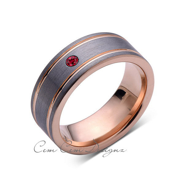 8mm,Mens,Red Ruby,Rose Gold,Wedding Band,unique,Brushed,Birthstone,Tungsten Ring,Comfort Fit - LUXURY BANDS LA