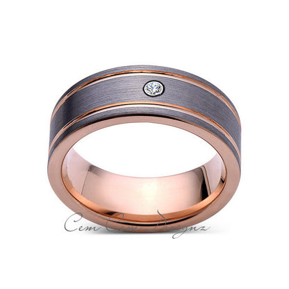 8mm,Mens,Diamond,Rose Gold,Wedding Band,unique,Brushed,Rose Gold,Tungsten Ring,Comfort Fit - LUXURY BANDS LA