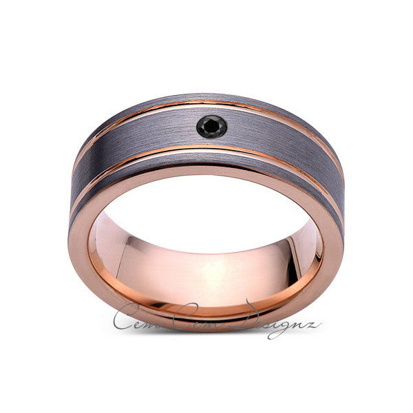 8mm,Mens,Black Diamond,Rose Gold,Wedding Band,unique,Brushed,Rose Gold,Tungsten Ring,Comfort Fit - LUXURY BANDS LA