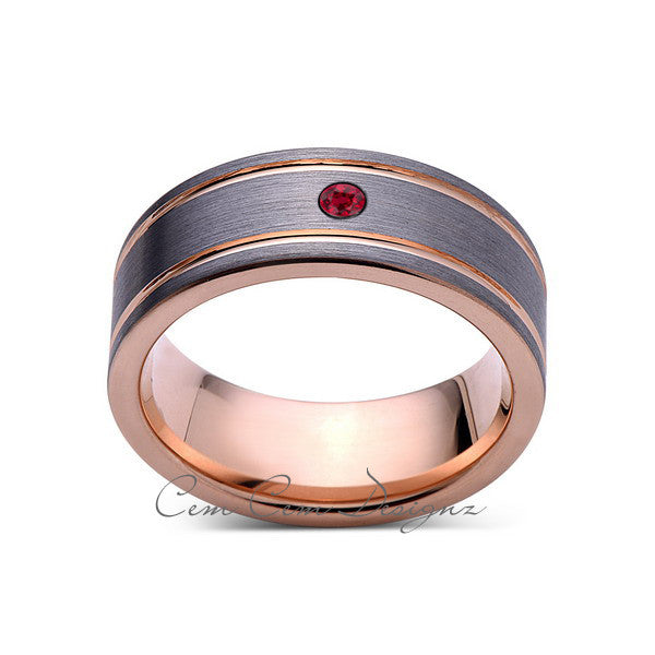 8mm,Mens,Red Ruby,Rose Gold,Wedding Band,unique,Brushed,Birthstone,Tungsten Ring,Comfort Fit - LUXURY BANDS LA
