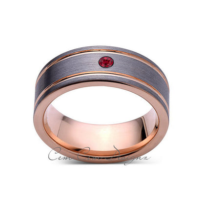 8mm,Mens,Red Ruby,Rose Gold,Wedding Band,unique,Brushed,Birthstone,Tungsten Ring,Comfort Fit - LUXURY BANDS LA