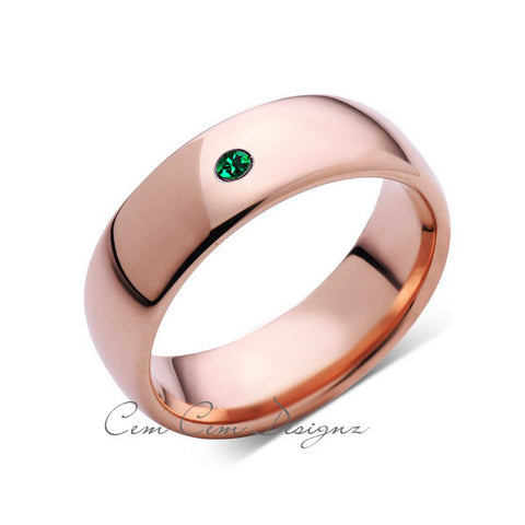 8mm,Mens,Green Emerald,Rose Gold,Tungsten Ring,Rose Gold,Birthstone,Wedding Band,Comfort Fit - LUXURY BANDS LA