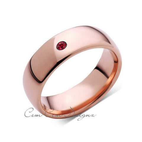 8mm,Mens,Red Ruby,Rose Gold,Tungsten Ring,Rose Gold,Birthstone,Wedding Band,Comfort Fit - LUXURY BANDS LA