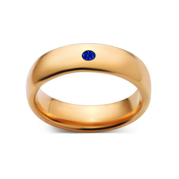 6mm,Mens,Blue Sapphire,Yellow Gold,Tungsten Ring,Yellow Gold,Wedding Band,Comfort Fit - LUXURY BANDS LA