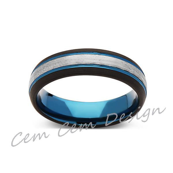 Blue Tungsten Wedding Band - Gray Brushed Tungsten Ring - 6mm - Mens Ring - Tungsten Carbide - Engagement Band - Comfort Fit - LUXURY BANDS LA