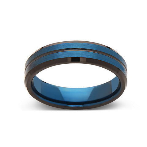 Blue Tungsten Wedding Band - Blue Brushed Tungsten Ring - 6mm - Mens Ring - Tungsten Carbide - Engagement Band - Comfort Fit - LUXURY BANDS LA