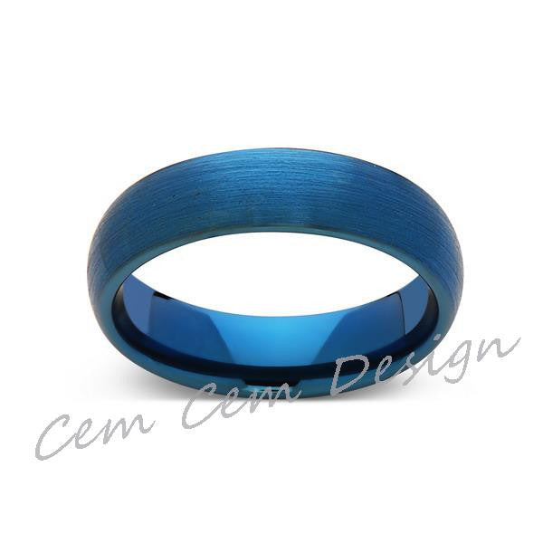 Blue Tungsten Wedding Ring - Blue Brushed Tungsten Band - 6mm - Mens Ring - Tungsten Carbide - Engagement Band - Comfort Fit - LUXURY BANDS LA