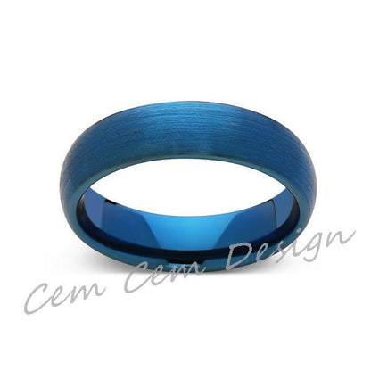 Blue Tungsten Wedding Ring - Blue Brushed Tungsten Band - 6mm - Mens Ring - Tungsten Carbide - Engagement Band - Comfort Fit - LUXURY BANDS LA