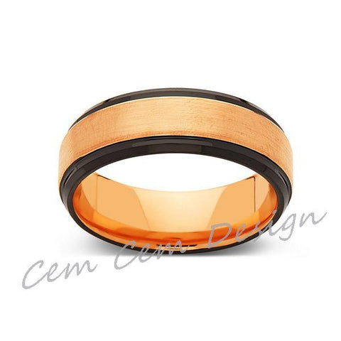 8mm,New,Unique,Brushed,Rose Gold,Black,Tungsten Ring,Mens Wedding Band,Unisex,Comfort Fit - LUXURY BANDS LA