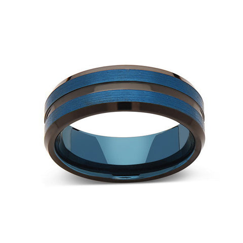 Blue Tungsten Wedding Band - Blue Brushed Tungsten Ring - 8mm - Mens Ring - Tungsten Carbide - Engagement Band - Comfort Fit - LUXURY BANDS LA